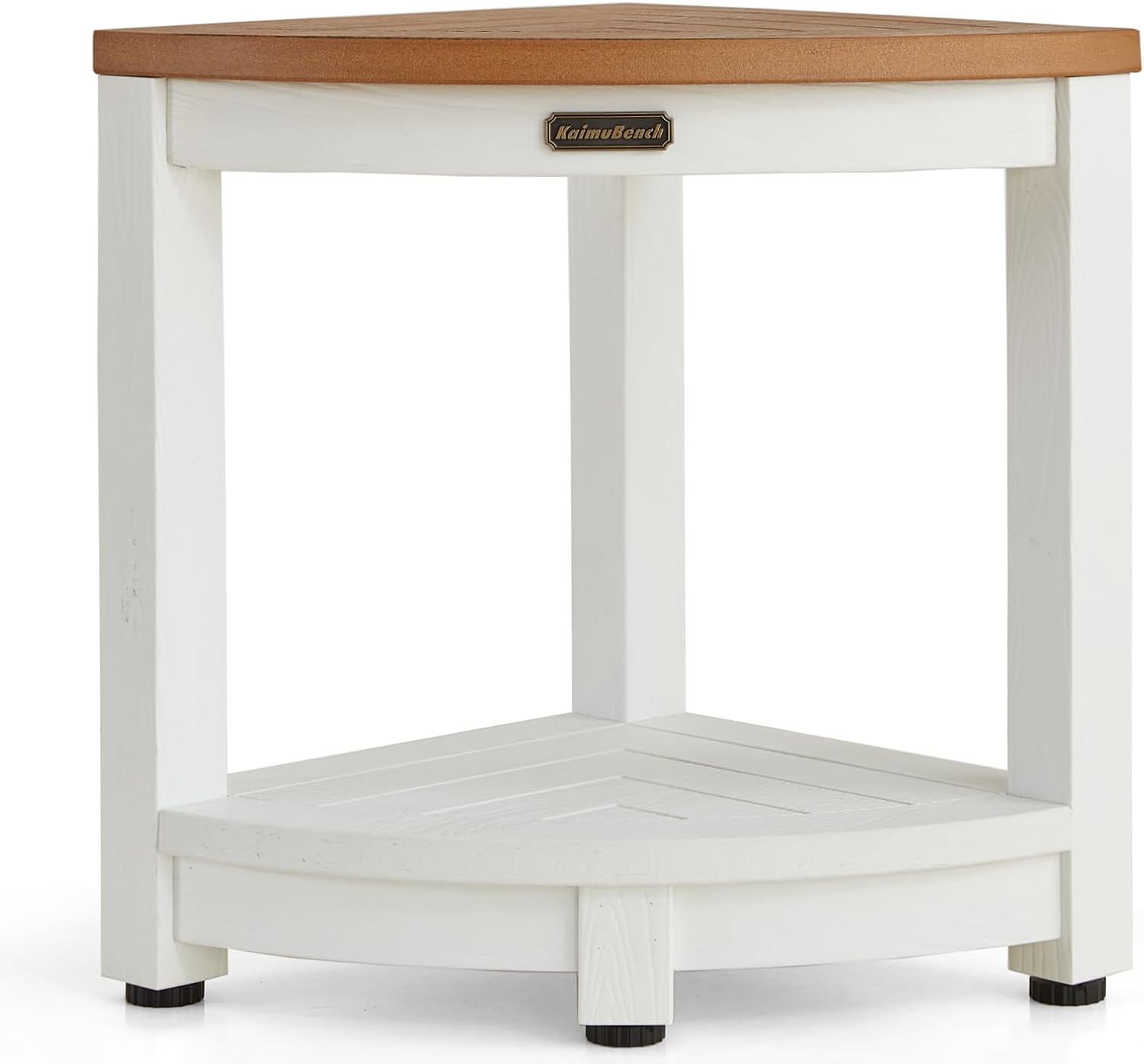 HDPS Corner Shower Stool for Shaving Leg, Waterproof Shower Bench Seat for Inside Shower, Poly Lumber Plastic Bath Shower Chair Seat, White+Brown, Weight Capacity 500LBS