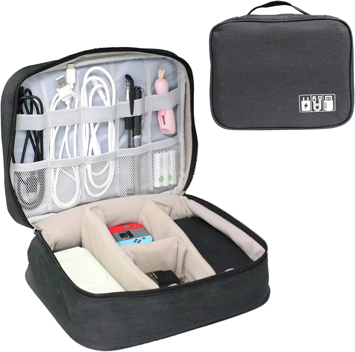 yine Electronics Accessories Bag, Waterproof Travel Cable Organizer, Double Layer Cable Storage Bag Case, Waterproof Gadget Travel Bag for USB Chargers Charging Cable Power Bank Cellphone