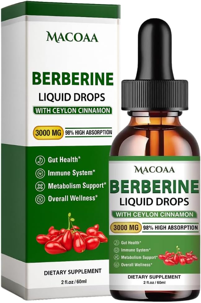 Berberine Supplement 3000mg High Strength, 100% Absorption with 3X Berberine 1000mg High Strengh Concentration, Natural Ingredients, Green Apple Flavour, 60ml