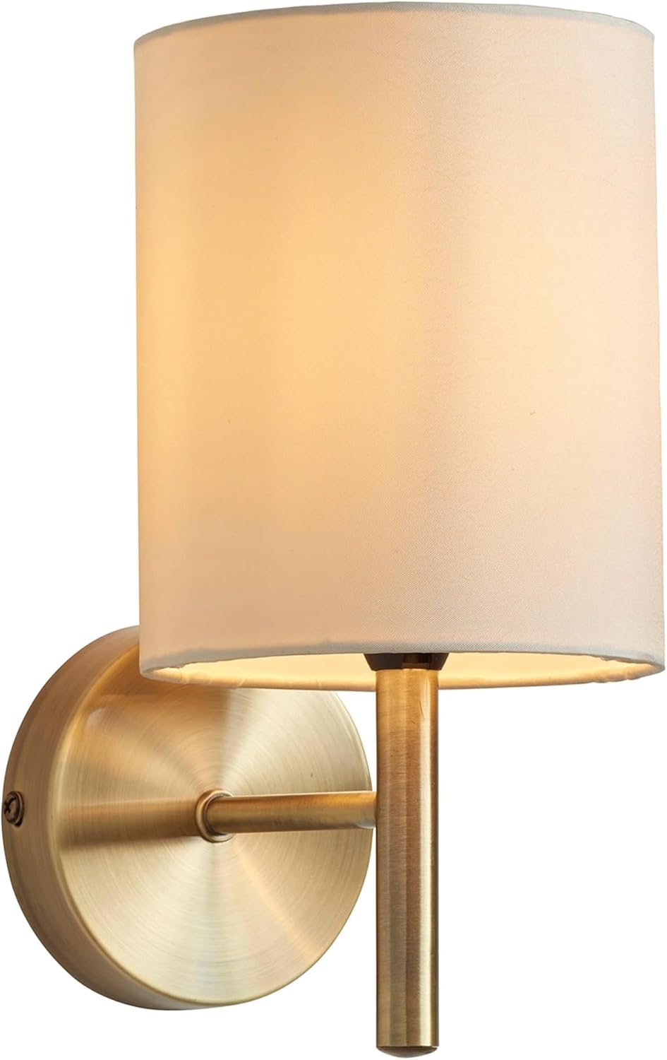 National Lighting Tatum Decorative Contemporary Antique Brass E14 LED Compatible Wall Light with a Cream Fabric Drum Shade