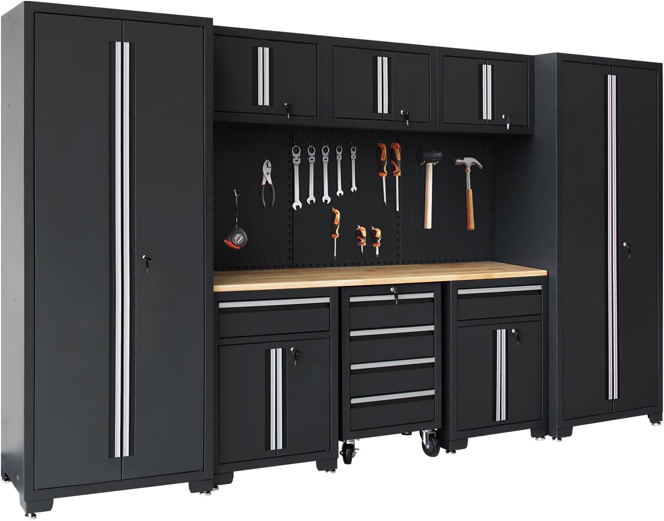 Garage Storage Cabinet System 12-Pcs Workshop Set, Black