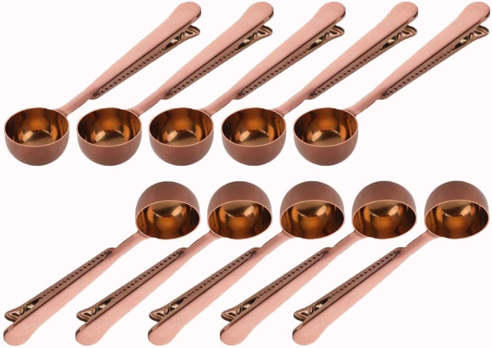 10 Pakcs Scoop and Clip,2 in 1 Stainless Steel 1 tbsp Ground Measuring Spoon with Bag Clip for Coffee Tea/Pet Food