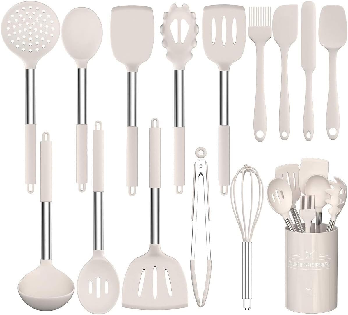 Umite Chef Kitchen Utensil Set, 15pcs Silicone Cooking Kitchen Utensils Set, Cooking Tools Turner Tongs Spatula Spoon for Nonstick Heat Resistant Cookware - (Grey)