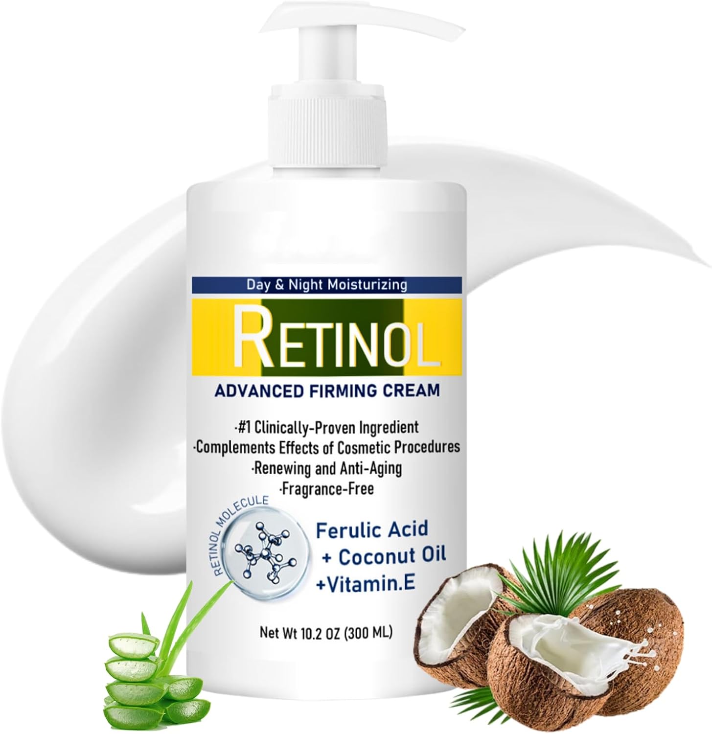 300ml Retinol Body Lotion, Advanced Retinol Cream, Large-capacity Retinol Firming Body Cream with Cocount Oil and Vitamin E, Remove Dark Spots, Moisturizing Body Lotion for Dry Skin, Smooth Body Skin