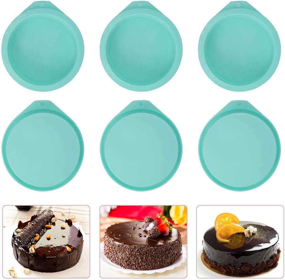 6-Pack Silicone Cake Molds 4 Inch Round Silicone Cake Pans Green Baking Pan Set Silicone Baking Mold DIY Rainbow Cakes and Round Resin Coaster Molds, 0.8 Inch Deep (Green)