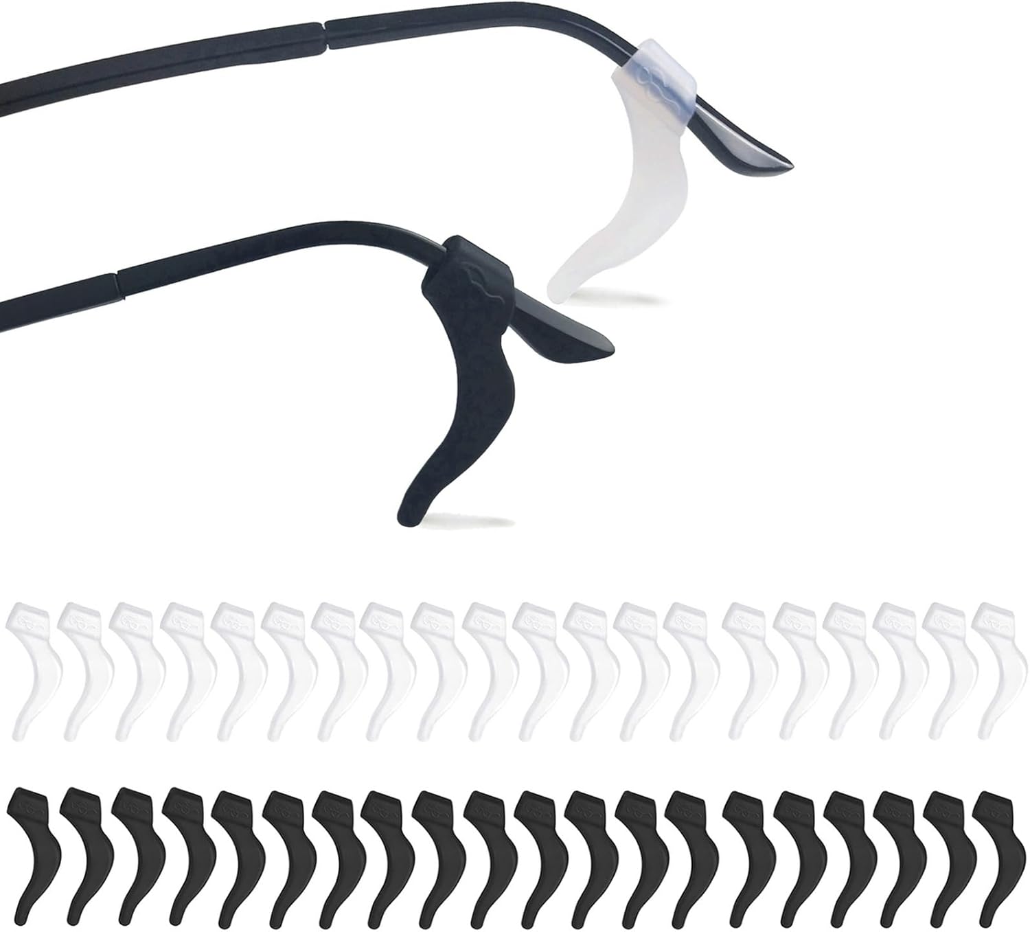 20Pairs Glasses Anti-slip Silicone Ear Clip, Glasses Holder With Storage Box, Sports Eyeglass Ear Grips, Safety Eyewear Retainers for Sunglasses Presbyopia Eyeglass (10 Black 10 white)