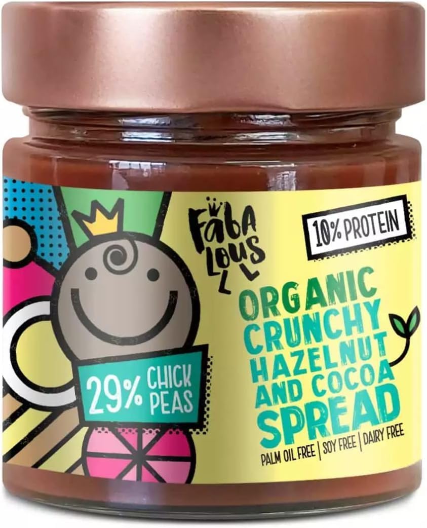 Fabalous Organic Crunchy Chocolate Spread (Hazelnut & Cocoa Spread) Vegan, Dairy Free, No Palm Oil, Less Sugar, More Protein 200g
