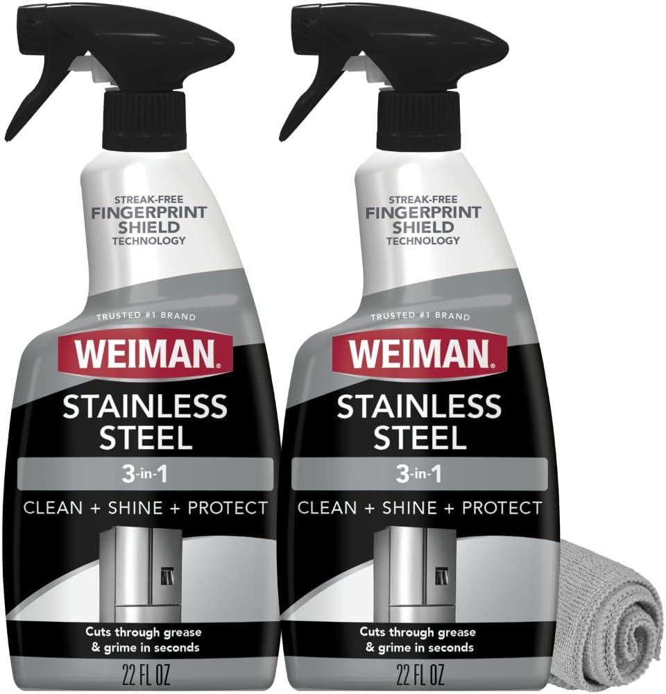 Weiman Stainless Steel Cleaner & Polish Kit, 2 Pack & Cloth