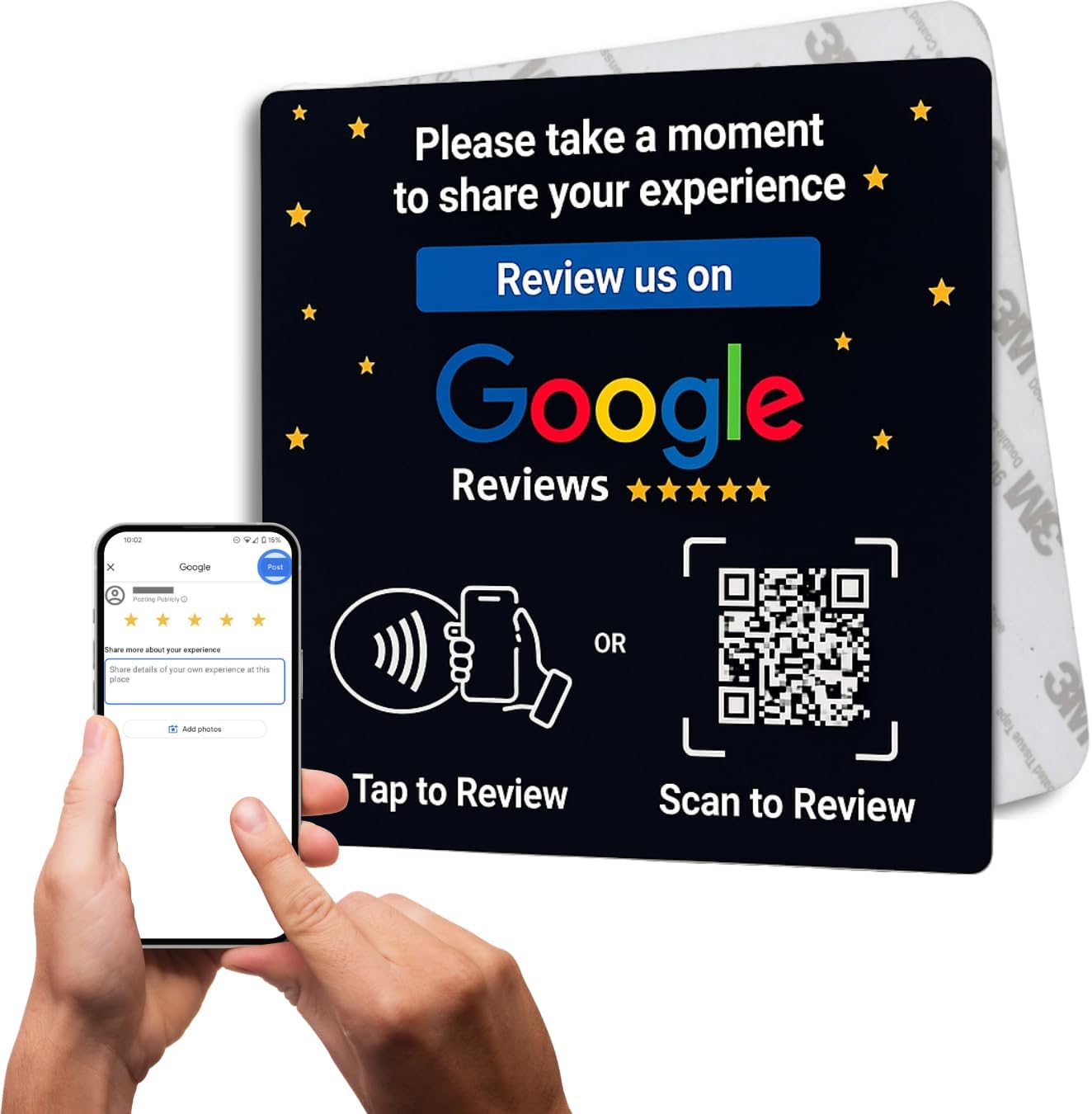 NFC Acrylic Plate for Google Review - Boost Customer Feedback with Tap & Scan QR - No App, No Subscription - Works on iPhone & Android (Black, Set of 1)