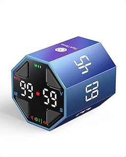 Octagon Pomodoro Timer Clock, Desk Productivity Cube Timer, ADHD Timer, Custom Pomodoro, Pause & Resume, Mute, Vibrate & Adjustable Sound Alert, 3/5/10/15/30/45/60min & Custom Countdown, Blue