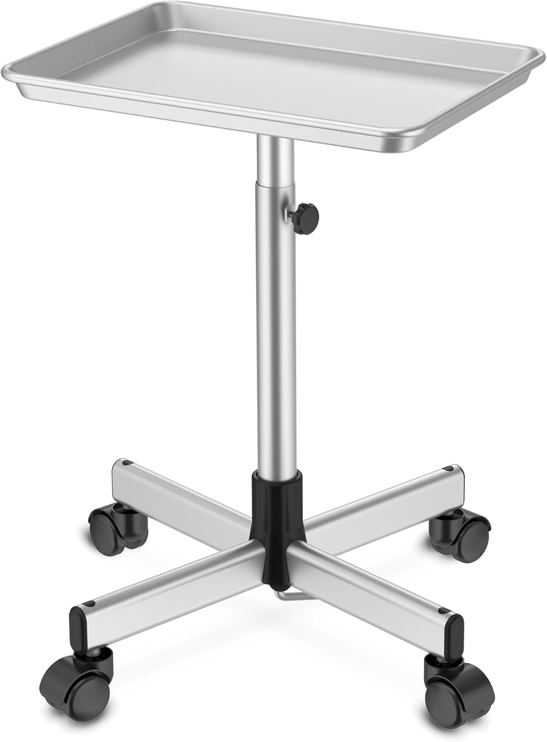 Salon Tray on Wheels - Premium Aluminum Tattoo Tray Rolling Trolley - Adjustable Salon Service Rolling Tray Hairdresser Cart with Clinic Spa Rolling Tray Wheels (Pure Silver)