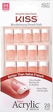 KISS Salon Acrylic Press On Nails, Nail glue included, 'Sugar Rush', French, Medium Size, Square Shape, Includes 28 Nails, 2g Glue, 1 Manicure Stick, 1 Mini File