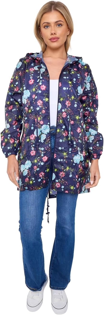 Top Demand New Ladies Womens Printed Kagoul Mac Rain Coat lightweight Waterproof Hood Jacket Top