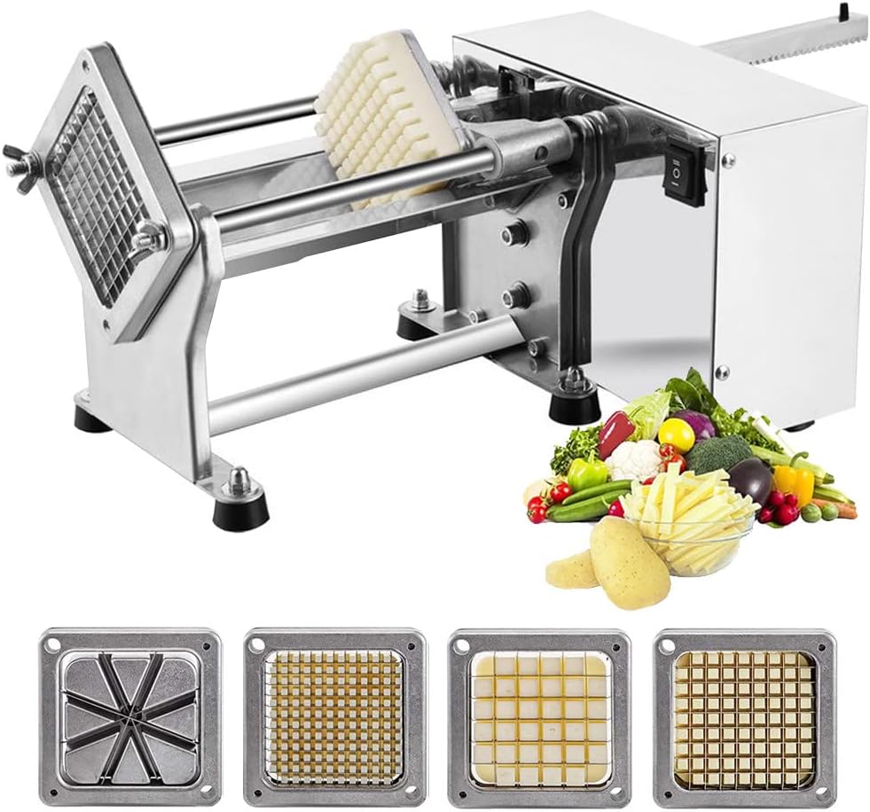 liliiy Electric French Fry Cutter with 6mm 9mm 13mm and 8-wedge Blade Potato Chip Cutter Machine Stainless Steel Electric Potato Cutter