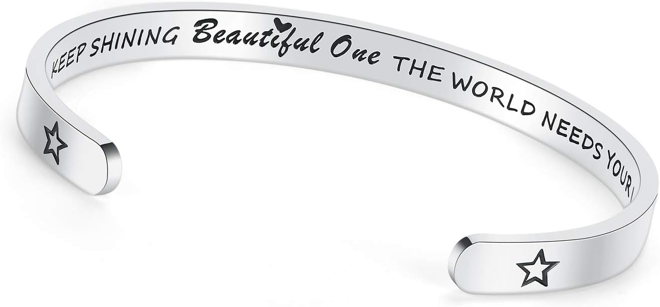 TONY & SANDY Inspirational Bracelets for Women Teen Girls Personalized Gifts for Daughter Granddaughter Mom Sister Friends Stainless Steel Engraved Cuff Birthday Easter Christmas