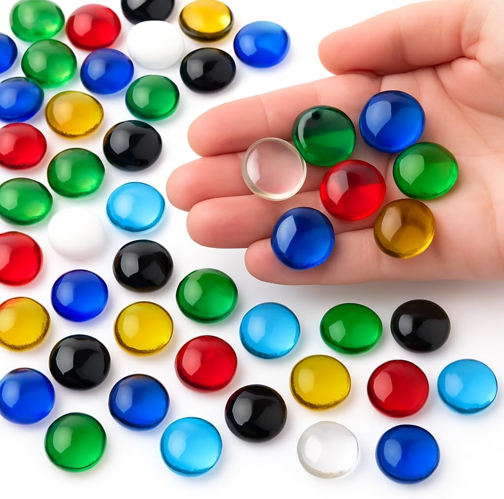 Glass Pebbles Colored Stones, 5LB Flat Marbles – Decorative Glass Gems for Vases, Glass Beads for Vases, Mancala Stones, Table Scatter, Wedding Décor, Aquarium & Home Use, (400pcs, 0.7-0.8'')