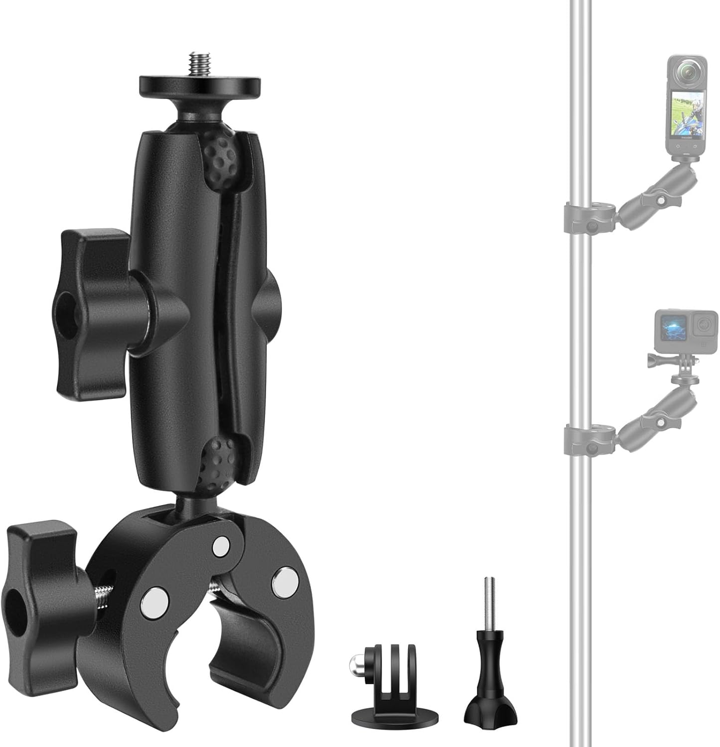 Motorcycle Mount for Insta 360 X5/X4/X3/ONE X2/ONE X, Motorcycle/Bicycle Handlebar Clamp Compatible with GoPro Hero 13/12/11/10/9/8, DJI Osmo Action, Insta360 Ace/Ace Pro/ONE RS, Akaso Action Camera