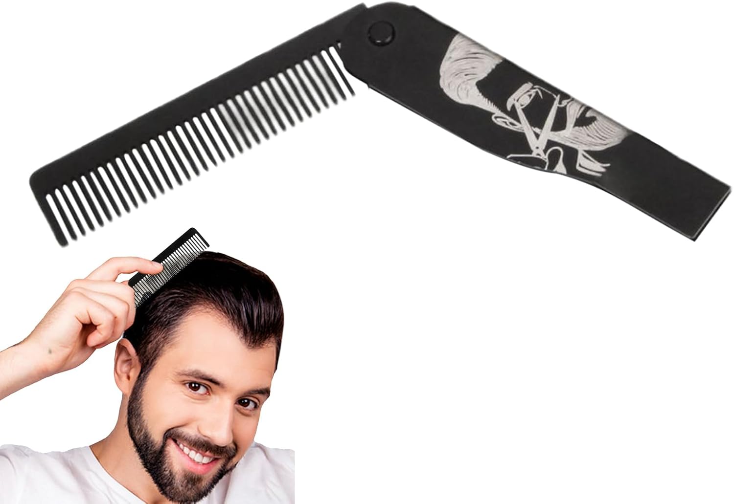Beard Comb -1x Mustache Grooming Set | Professional Hairdressing & Trimming Kit | Portable Foldable Stainless Steel Brush For Men, Dad, Husband Styling | Travel Beard Care Tool For Home & Accessories