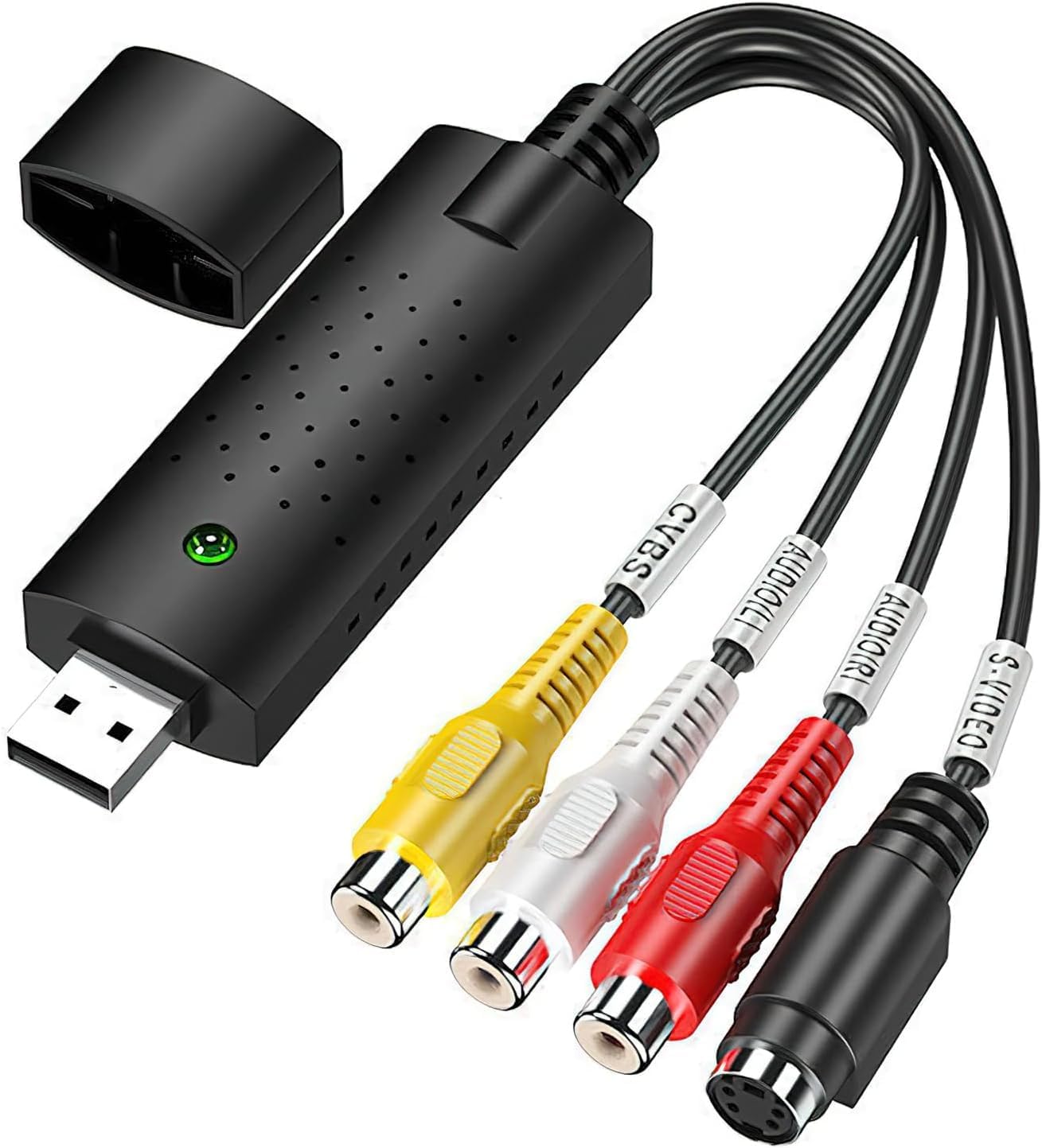 Audio Video Grabber USB 2.0, USB Video Capture, Video Capture Card, RCA to USB Video Converter, VHS Mini DV VCR Hi8 DVD to Digital Converter for PC TV, Audio Video Digitize Converter Adapter.