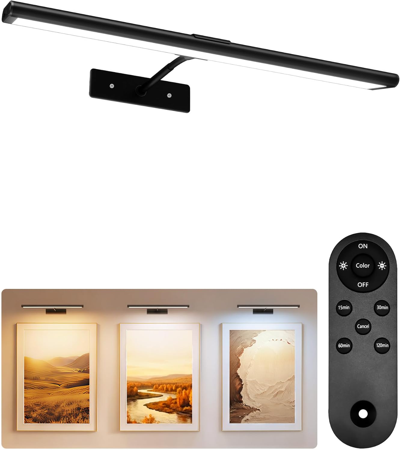 EZVALO Picture Light for Wall, 4800mAh 16'' Rechargeable Wireless IR Remote Built in Battery Lights for Painting, Dimmable Magnetic LED Art Display Light, Colors Temperatures, for Gallery, Living Room