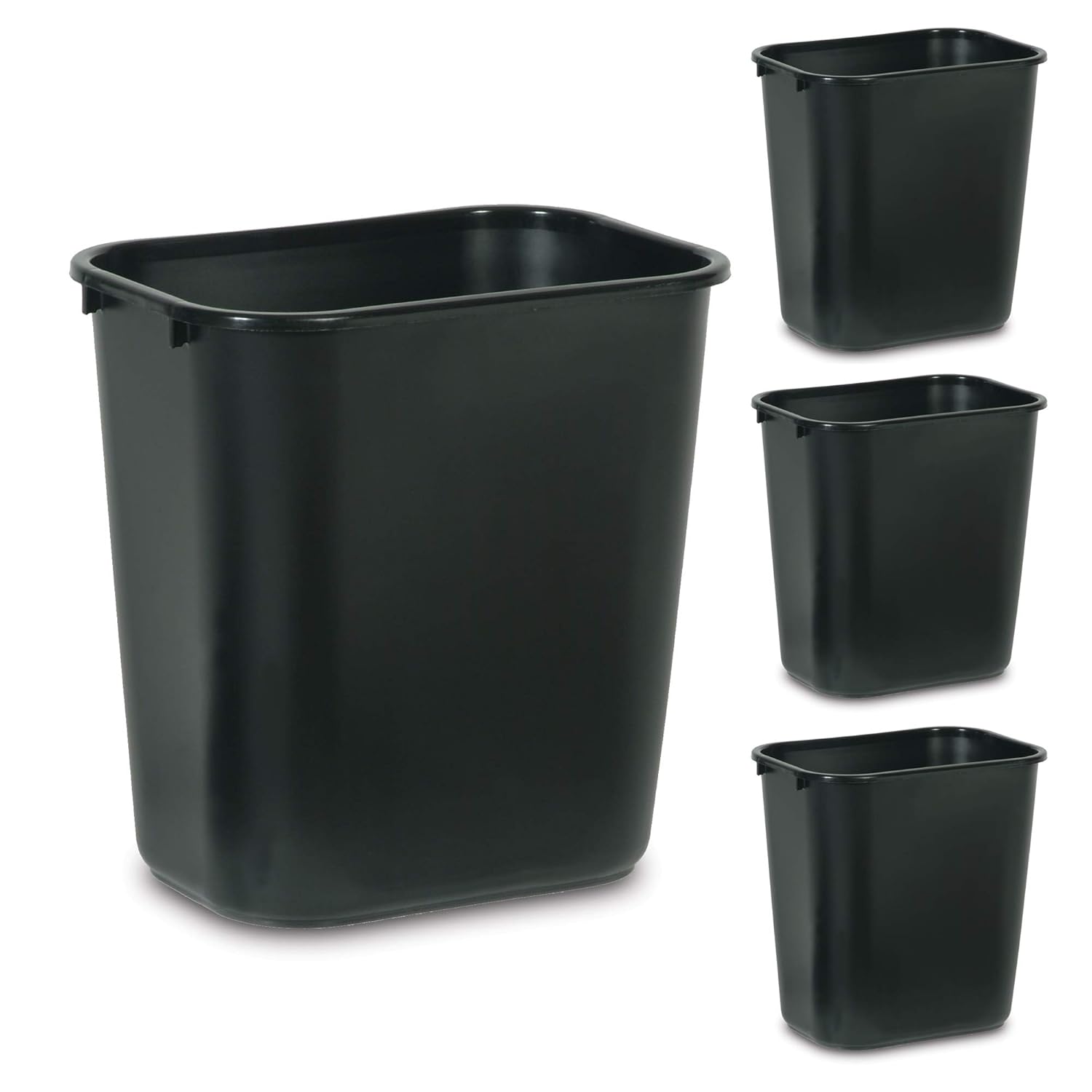 Rubbermaid Commercial Products Wastebasket/Trash Can, 7-Gallon/28-Quart, Black, Plastic, for Bedroom/Bathroom/Office, Fits Under Desk/Sink/Cabinet, Pack of 4