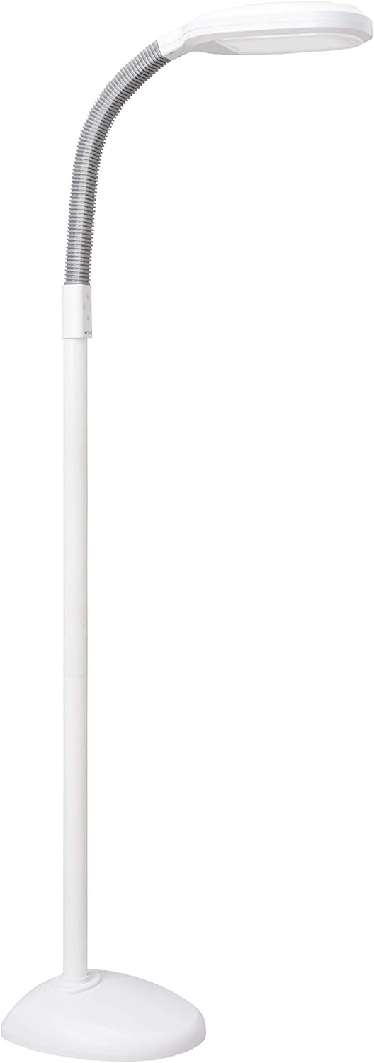 Verilux SmartLight Full Spectrum LED Modern Floor Lamp with Adjustable Brightness, Flexible Gooseneck and Easy Controls - Reduces Eye Strain and Fatigue - Ideal for Reading, Artists, Craft (White)