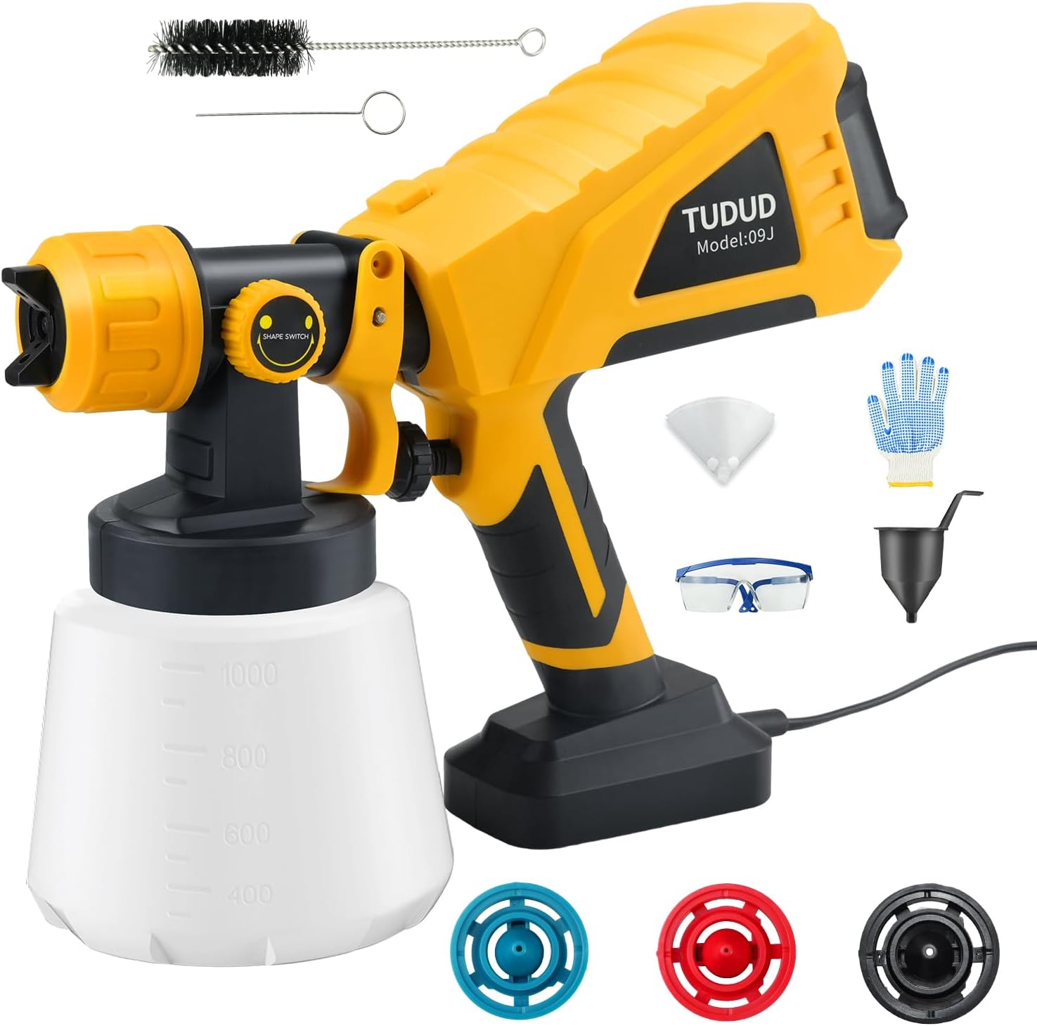 Paint Sprayer Gun Electric Spray Paint Gun, 3 Nozzles and 3 Spray Patterns with Adjustable Spray Width Knob 1000ML Container Paint Guns for House Painting, Furniture, Fence, Walls and DIY Projects