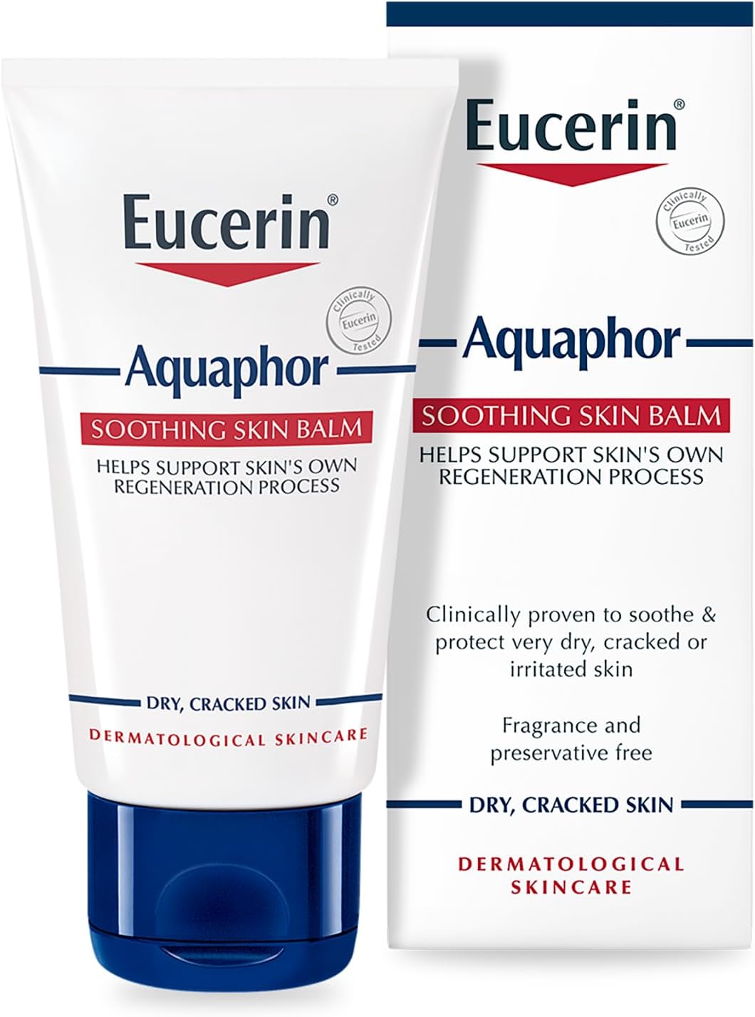Eucerin Aquaphor Soothing Skin Balm 45ml, Repairing Cream for Dry, Cracked and Irritated Skin, Fragrance-Free Ointment Ideal for Hands, Feet, and Body, Fragrance-Free, Water-Free Formula