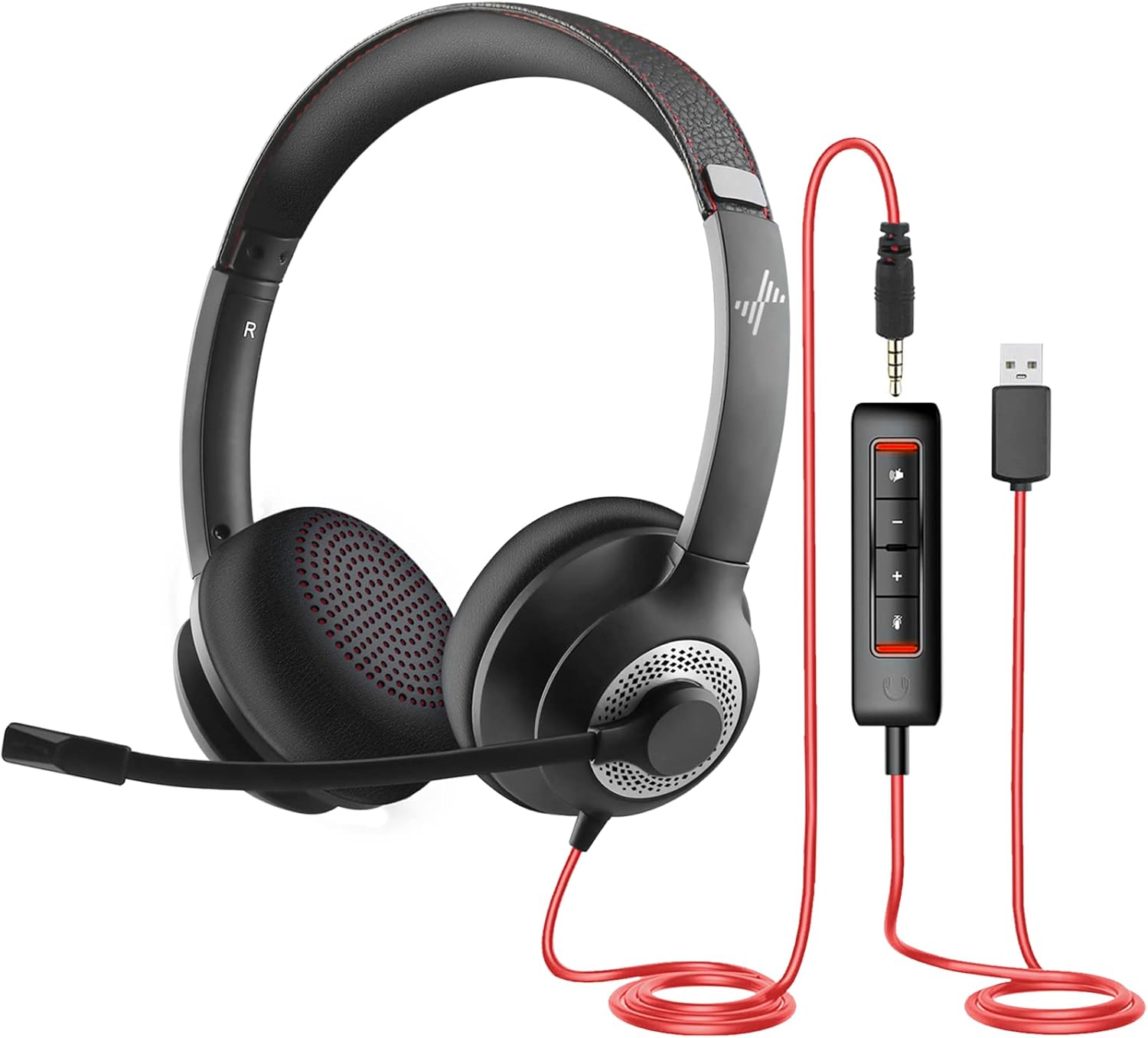 USB Headset with Mic for PC, On-Ear Computer Laptop Headphones with Noise Cancelling Microphone in-line Control for Home Office Online Class Skype Zoom