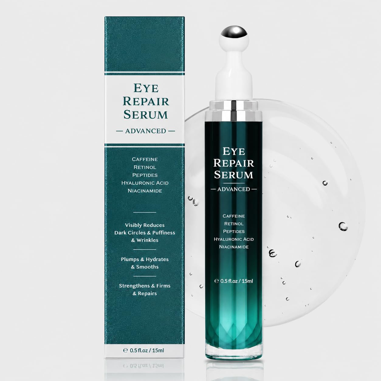 Under Eye Cream for Dark Circles and Puffiness, Eye Serum with Caffeine, Retinol, Peptides & Hyaluronic Acid.