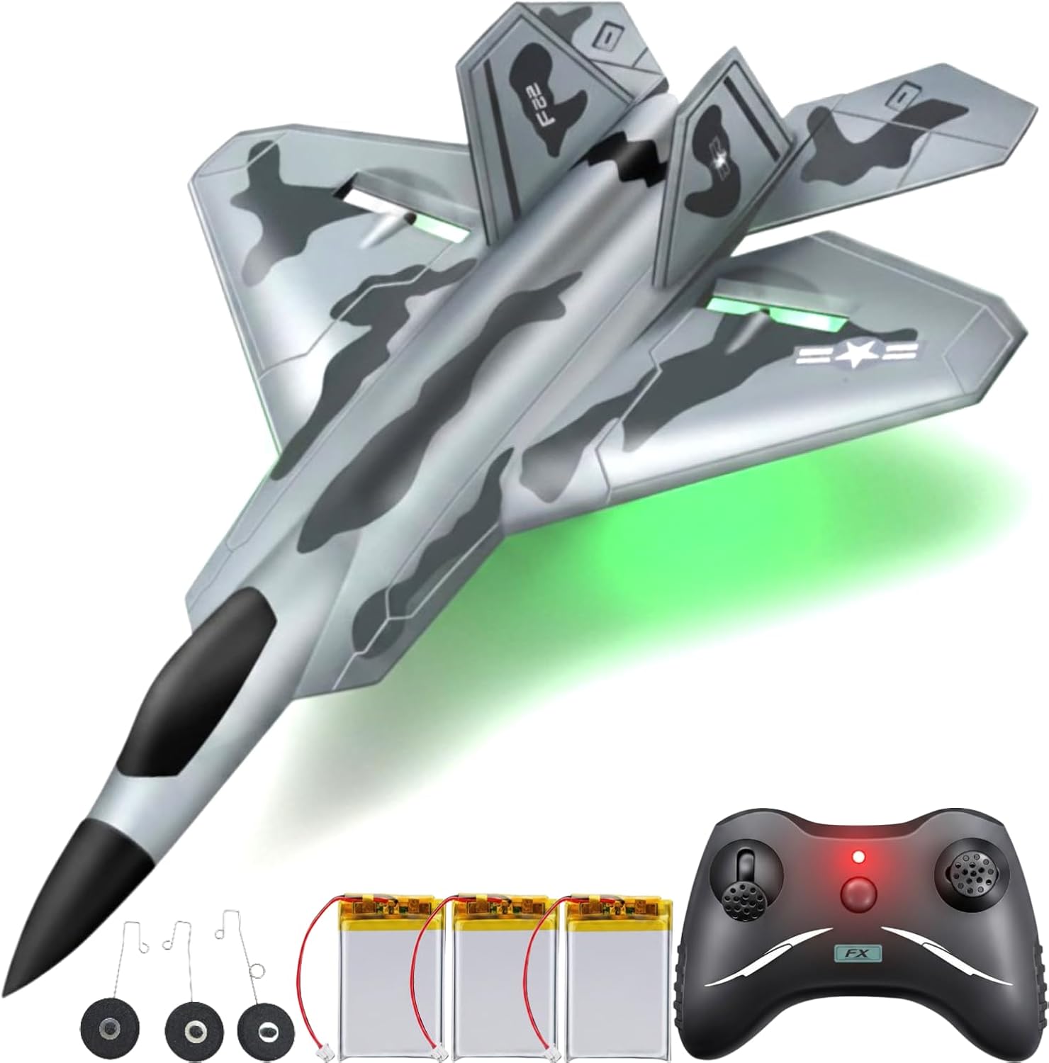 Akargol Rc Plane Jet Extra 3 Battery, Remote Control Airplane 2025 Christmast Gift- New Planes Model Led Light Aircraft Fighter Army Toy with Easy to Flying Toys for Boys and Girls