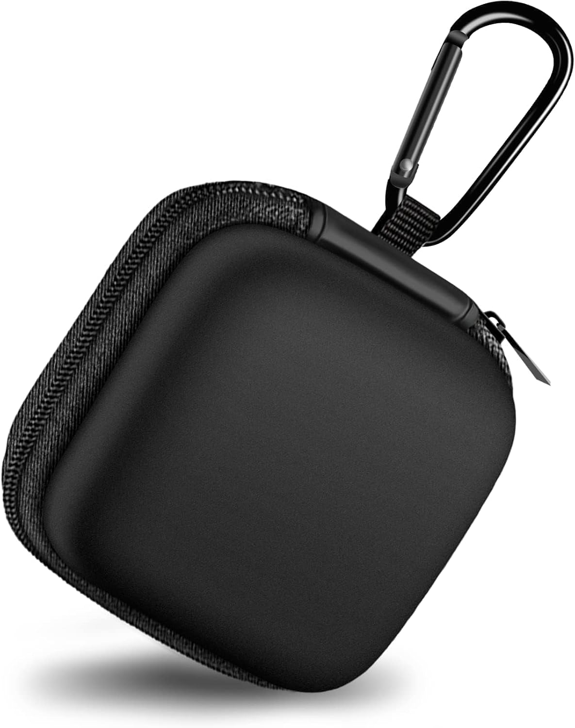 Square Earbud Case Portable EVA Carrying Case Storage Bag Cell Phone Accessories Organizer with Carabiner for Earphone, Earbud, Earpieces, SD Memory Card, Camera Chips,Black