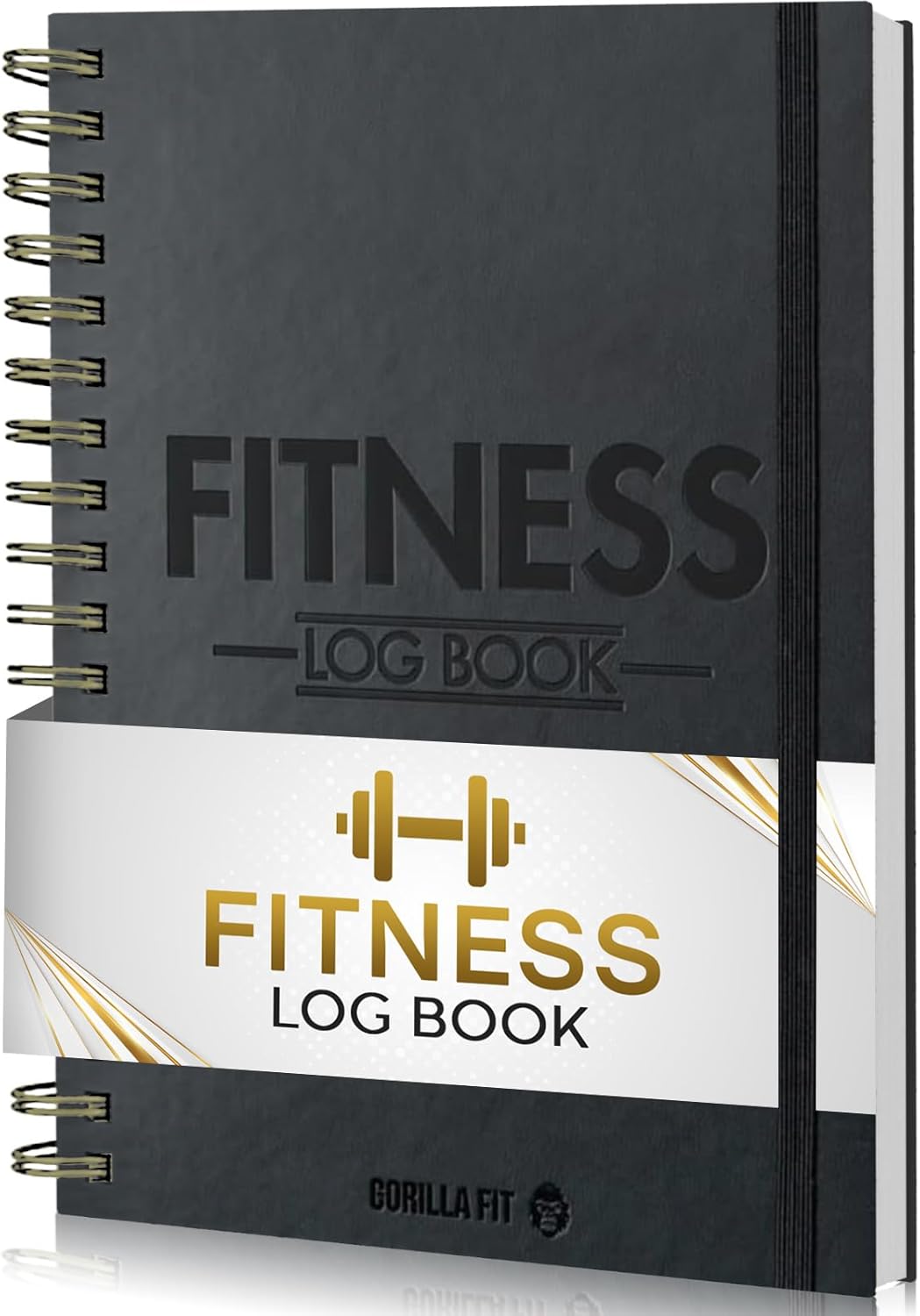 Gym Log Book (A5) - Hardback Leather PU Workout Tracker (128 Workouts) - Set Goals & Track Progress - Premium Fitness Planner by Gorilla Fit