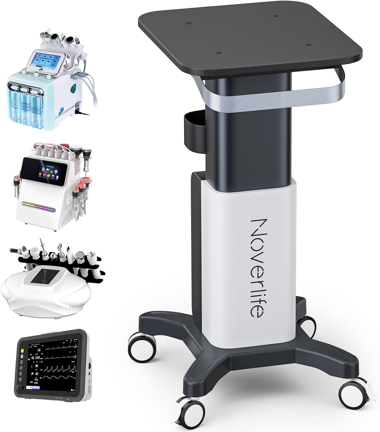 Noverlife Beauty Salon Rolling Cart, Heavy Duty Carbon Steel Esthetician Cart with Wheels Esthetician Trolley for Cavitation Machine Load 260Lbs, Mobile Facial Machine Stand for Spa Equipment Storage