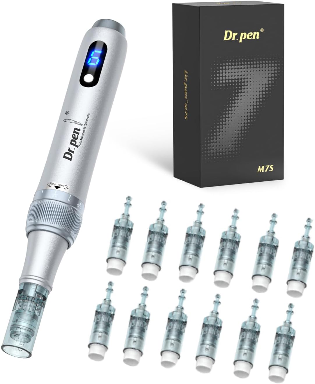 Dr.pen Microneedling Pen Derma Pen: Dr Pen 2025 Newest Model M7S Professional Microneedle Kit with 12 Cartridges 16Pin 24Pin 36Pin 6-Speed Type-C Rechargeable for Skin Facial Body Care Hair Growth