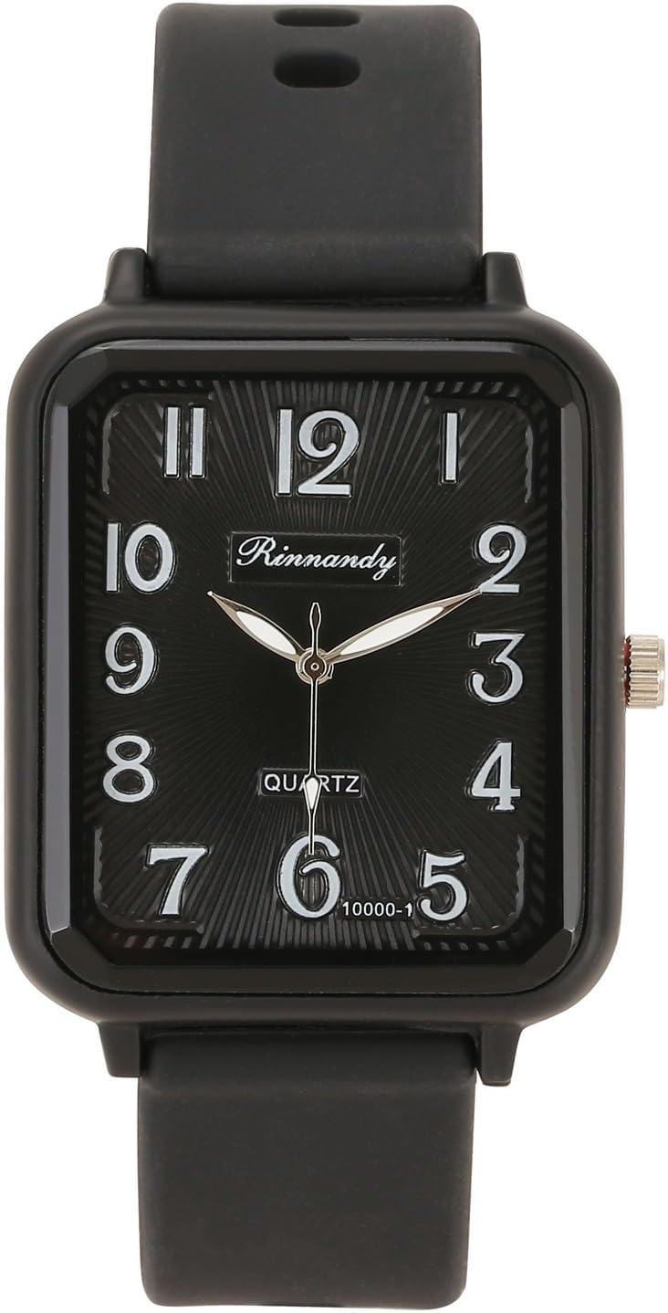 JSDDE Square Arabic Numerals Analog Quartz Watch Silicone Strap Wrist Watch for Men Women