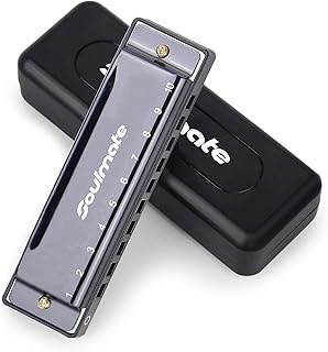 Soulmate Blues Harmonic Mouth Organ 10 Hole 20 Tones C Key with Case Diatonic Harmonica for Beginner, Students, Professional Player, Adult, Friends, Gift Black