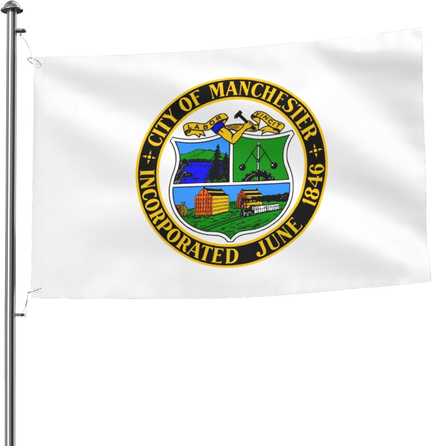 Flag Of Manchester, New Hampshire Banner, Polyester Double Stitched with Brass Grommets 5 X 8 Ft Flag for Outdoor Indoor Home Farm Decoration