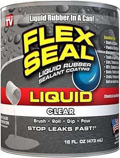 Flex Seal Liquid, 16 oz, Clear, Liquid Rubber Coating Sealant, Waterproof, Flexible, Breathable, and UV Resistant, Roof Repair, Basements, RV, Campers, Trailers, Marine, EPDM, Masonry
