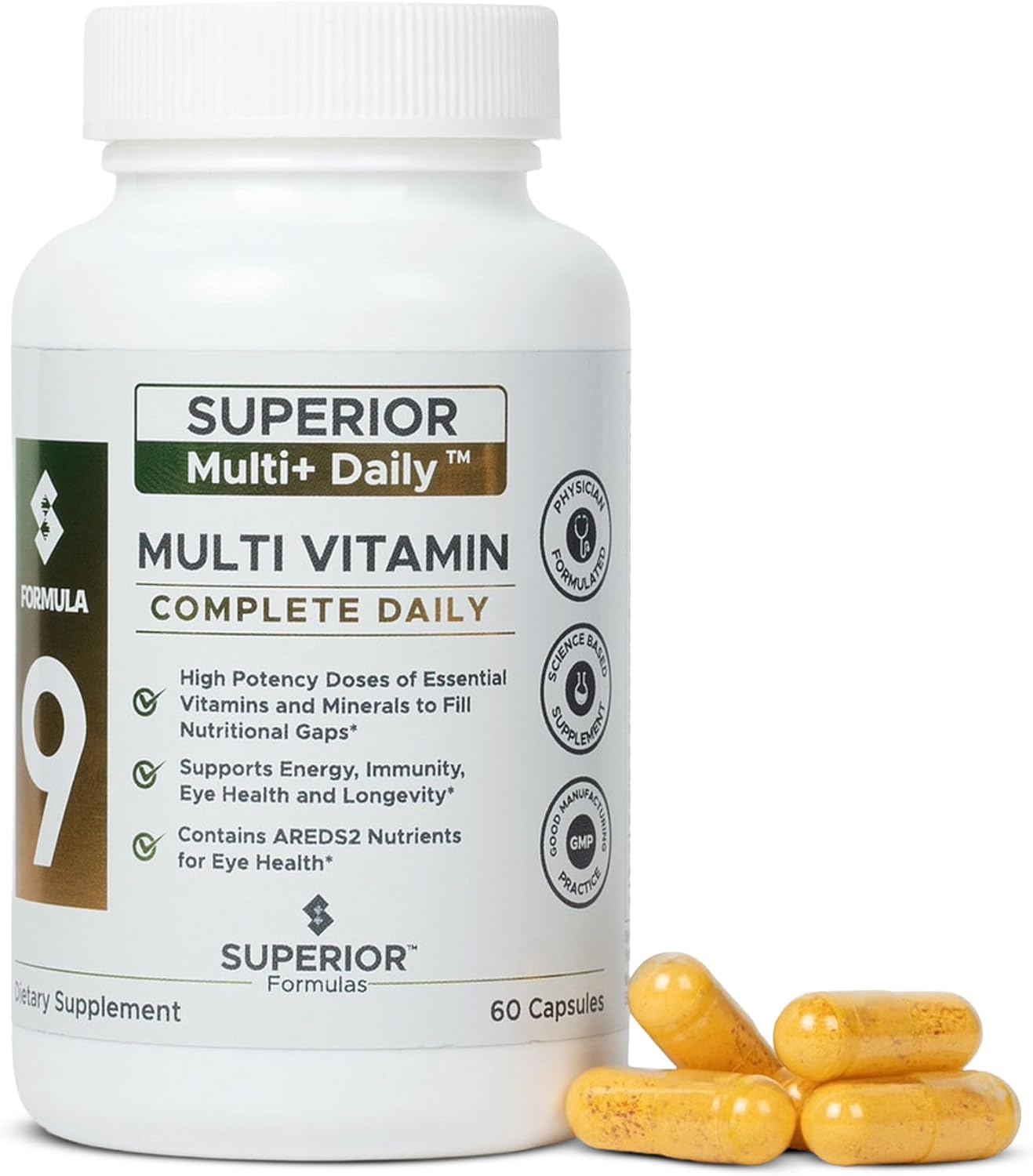 Superior Formulas High Potency Multivitamin for Men & Women | Methylated Folate & B12 | Physician-Formulated by Dr. Geiler MD | Lutein, Zeaxanthin | Third-Party Tested USA | 60 Capsules
