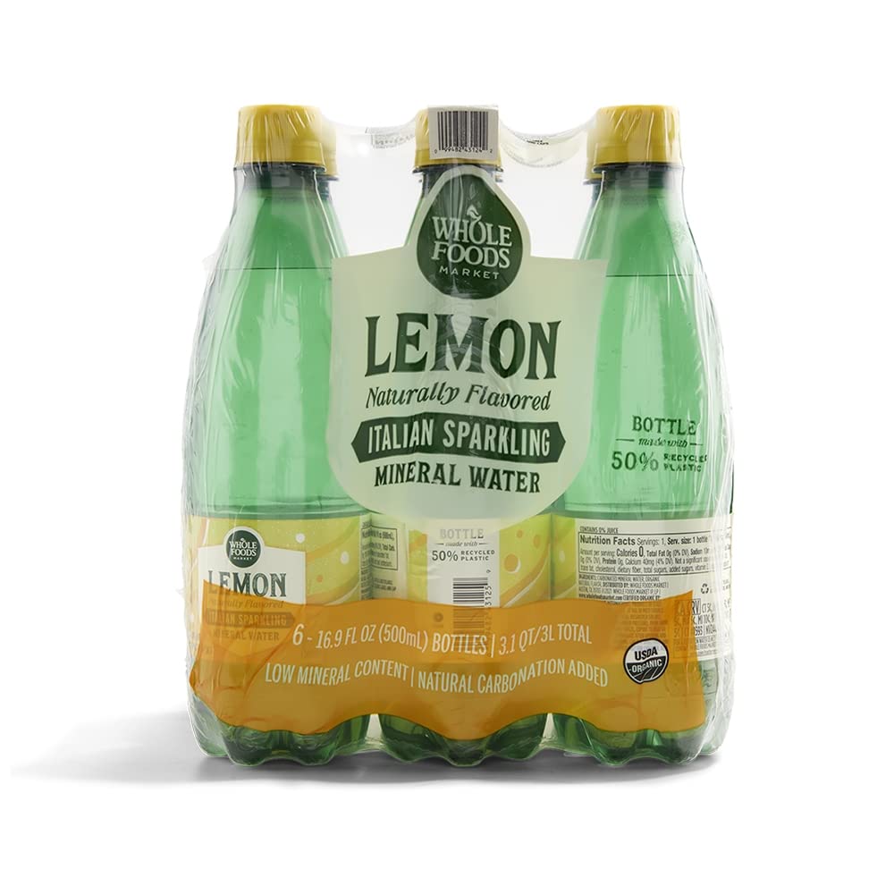 Whole Foods Market, Organic Italian Lemon Sparkling Mineral Water 6 Pack, 16.9 Fl Oz