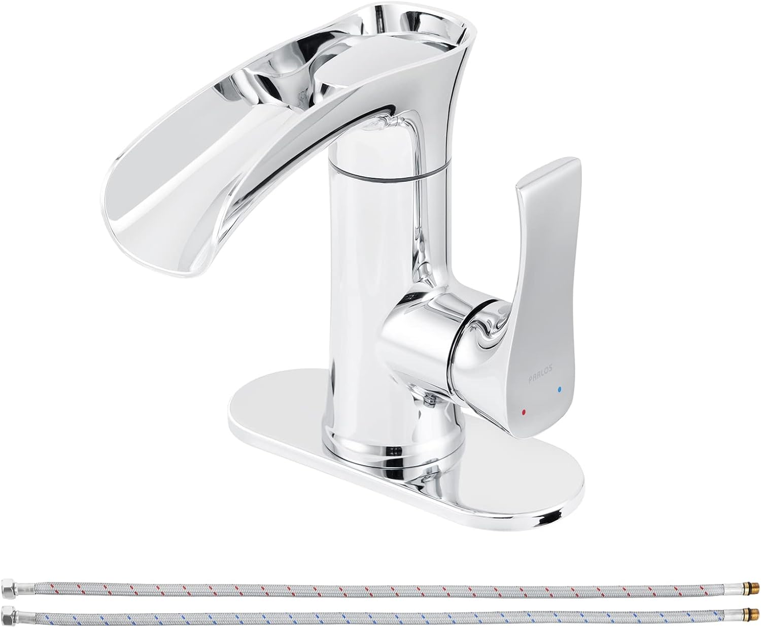 PARLOS Waterfall Bathroom Faucet with Swivel Spout, Single Handle Vanity Sink Faucet, Single Hole Basin Mixer Tap with Water Supply Lines, Chrome