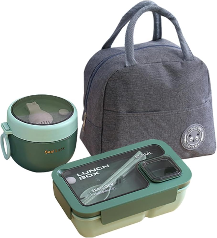 HASA zone Bento Box for Adults, Bento Boxes Set with Bag, Utensils, Oats Container Durable Leakproof Lunch Box with Fork & Spoon, Food Storage Box for Men Women Student School Office