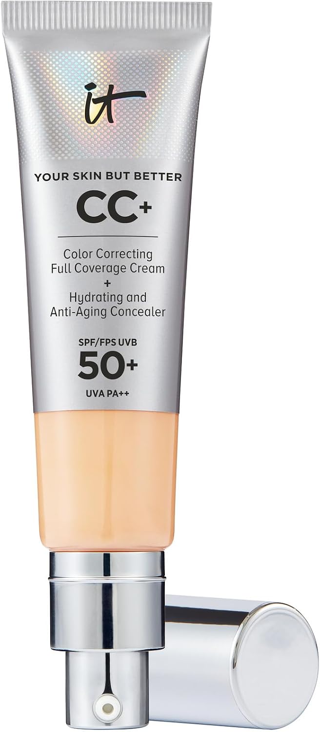 iT Cosmetics CC+ Cream SPF 50+ Full-Coverage CC Cream Foundation with Hyaluronic Acid, Niacinamide & Vitamin E for a Radiant Finish, CC Cream, Your Skin But Better, (Full Size or Travel Size)