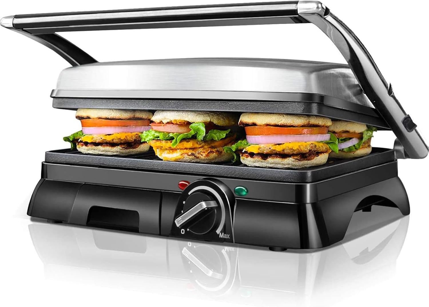 Aigostar Sandwich Toaster 2000W Toastie Maker, Deep Fill Panini Press with Improved Non-Stick Coating, 180° Flat Open Large Grill, Adjustable Temperature Control, Drip Tray, Stainless Steel - Samson