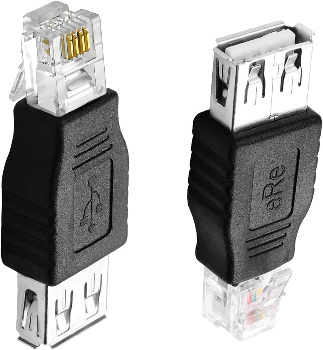 RJ11 to USB Telephone Line Adapter RJ11 6P4C Male to USB Female Modem Converter 4Pin RJ11 to USB Telephone Interface Test Connector, Used for Telephone Communication Fax Machine Modem, 2