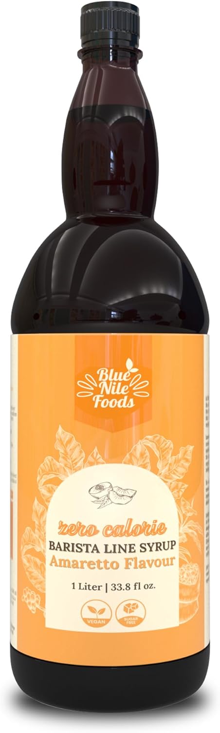 Blue Nile Foods Barista Amaretto Coffee Syrup, Sugar Free Syrup, Keto Friendly Coffee Gift, Calorie/Sugar Free Coffee Syrups for Coffee Drinks (Hot/Iced), 1L