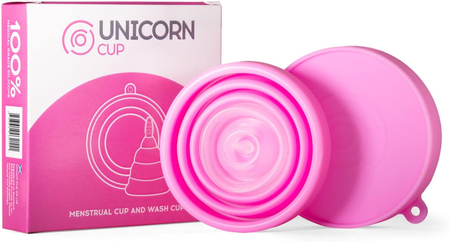 Unicorn Cup Foldable Menstrual Cup & Sterilizer/Carry Case (Pink), Use for up to 12 Hours, Light/Medium/Heavy Flow, Super Soft 100% Medical Grade Silicone, Reusable
