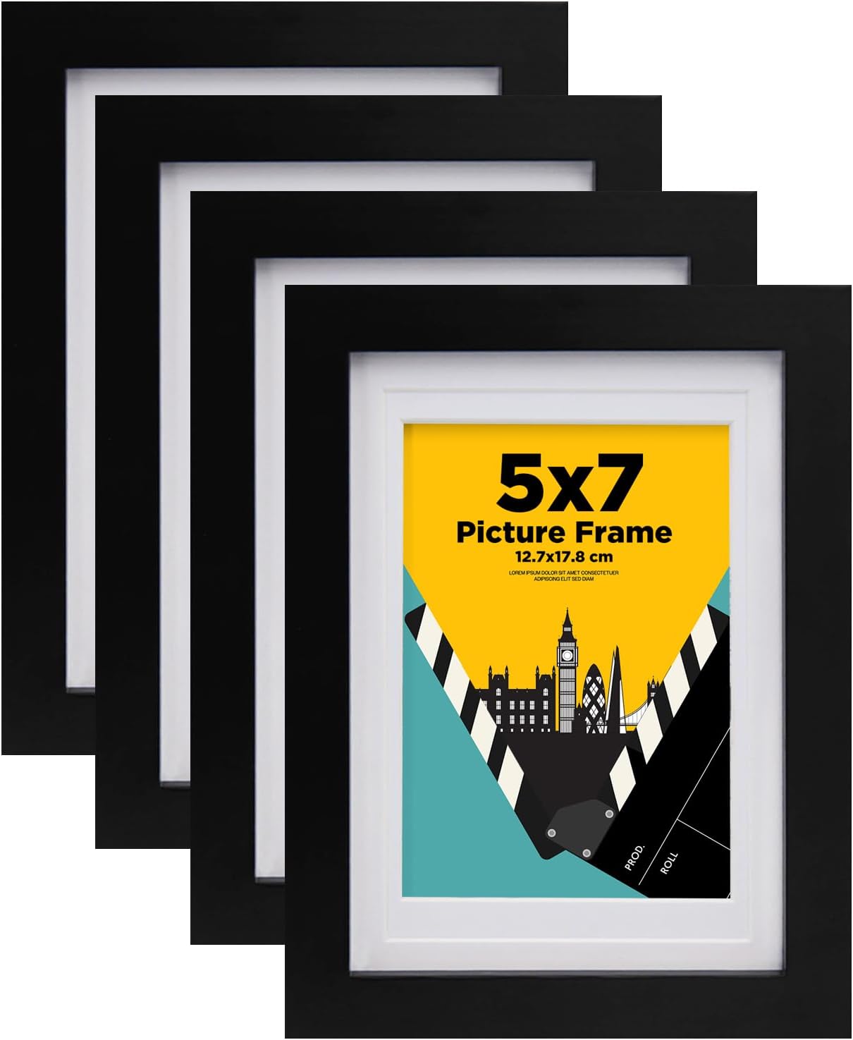 EGOFINE 7x5 Picture Frames Set of 4, Solid Wood Frames with Acrylic Glass, Matted for 4x6/3.5x5 inch, 7x5 Photo Frames for Tabletop and Wall Mounting,17.8 x 12.7cm Small frames for Printing,Black