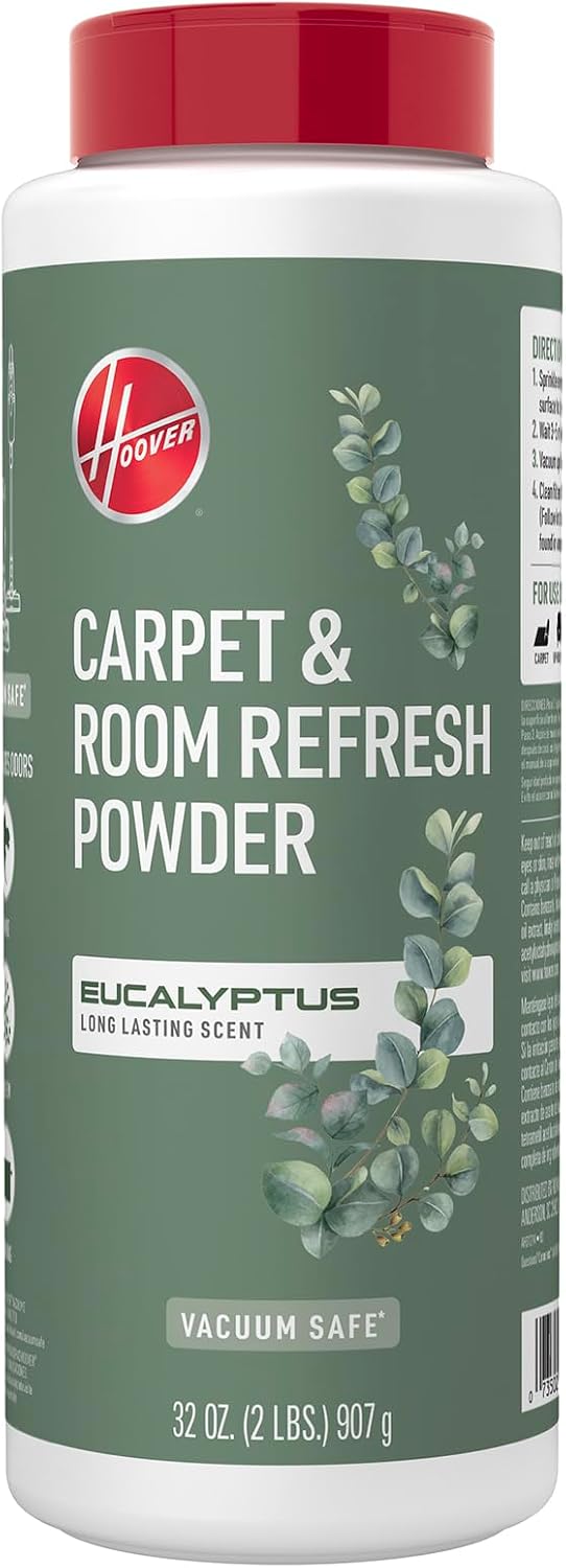 Hoover 32 oz Eucalyptus Carpet & Room Refresh Carpet Powder, Long Lasting Fragrance, Vacuum Safe, Neutralizes Odors, AH31214, White
